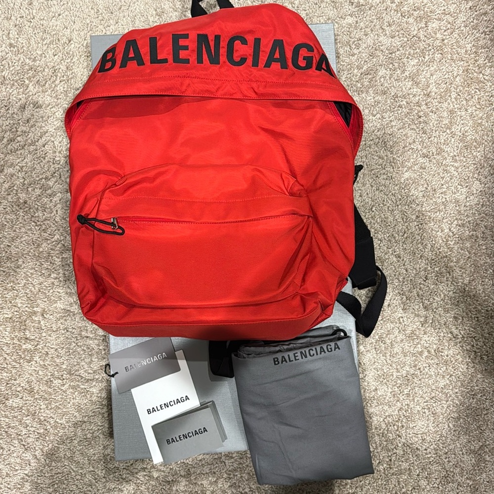 Red Balenciaga Backpack